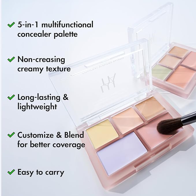LUNA Conceal Blender Palette 02 Pure Cover 5-in-1 Color Correcting and Concealing with Lemon, Lavender Fog, Porcelain, Natural Beige and Soft Pink, Suitable for Cool and Bright Tones