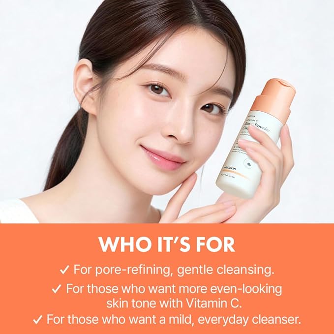 Hanskin Vitamin C Glow Powder Cleanser – Korean Brightening, Exfoliating Face Wash | Papaya Enzyme + Vitamin C for Radiant, Smooth, Even-Toned Skin | Gentle Daily Powder-to-Foam Cleanser | 2.36 fl oz
