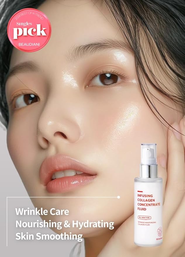 BEAUDIANI Infusing Collagen Concentrate Fluid, Lightweight Hydrating Face Moisturizer, Milky Lotion for All Skin Types, Non-Sticky Daily Skincare, Korean Skincare (1.69 fl oz)