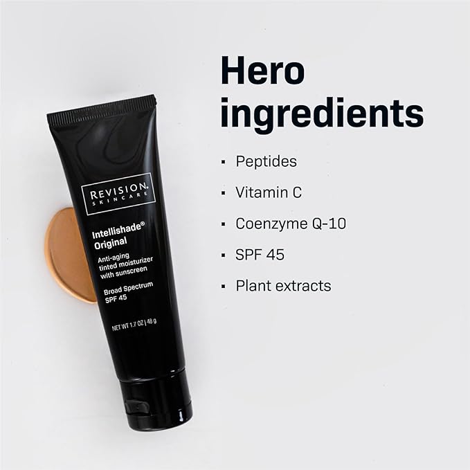 Revision Skincare Intellishade® Original SPF 45, Anti-Aging Tinted for Face,Daily Moisturizer with SPF,Anti-Wrinkle with Peptides & Vitamin C,Hydrating Broad-Spectrum Sunscreen, 1.7 oz, (Pack of 2)