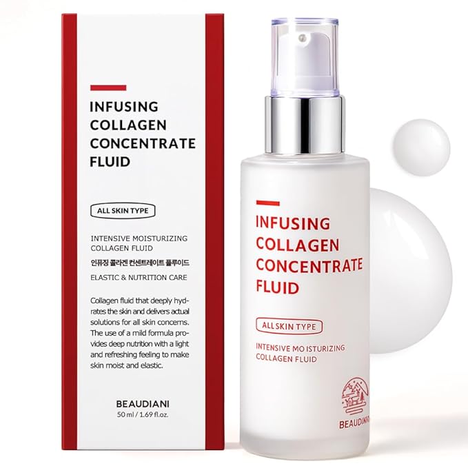 BEAUDIANI Infusing Collagen Concentrate Fluid, Lightweight Hydrating Face Moisturizer, Milky Lotion for All Skin Types, Non-Sticky Daily Skincare, Korean Skincare (1.69 fl oz)
