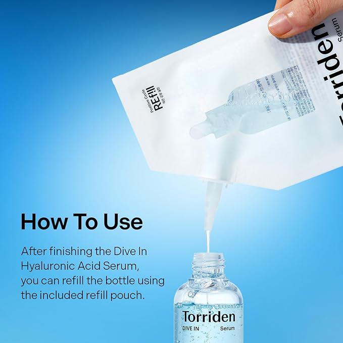Torriden DIVE IN Serum 1.69 fl oz + refill pouch 1.69 fl oz | Deep Hydration to Get Glow Skin | Hyaluronic Acid, Panthenol, Allantoin | Korean Facial Serum