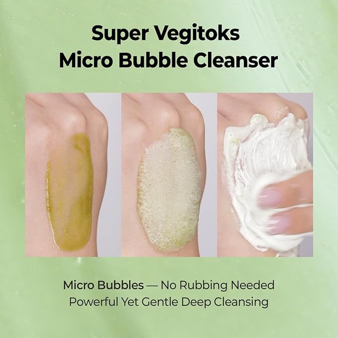 Super Vegitoks Green Bubble Cleanser for Face – 35 Vegetable Extracts Deep Cleanse&Face Wash, Moisturizing K-Beauty Skincare for All, Dry, Sensitive Skin Types (6.76 Fl Oz)
