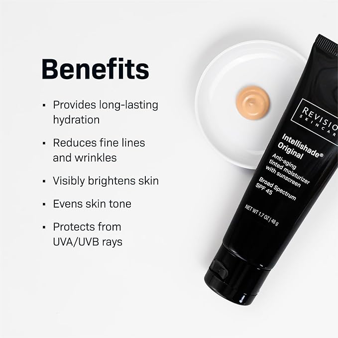 Revision Skincare Intellishade® Original SPF 45, Anti-Aging Tinted for Face,Daily Moisturizer with SPF,Anti-Wrinkle with Peptides & Vitamin C,Hydrating Broad-Spectrum Sunscreen, 1.7 oz, (Pack of 2)