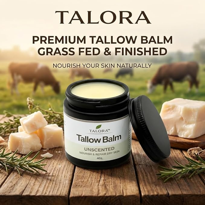 Tallow Balm: Unscented | 100% Grass-Fed & Finished Beef Tallow with Organic Jojoba Oil | Deep Moisture Balm | All-Natural Multipurpose Skincare for Dry & Sensitive Skin (4oz)