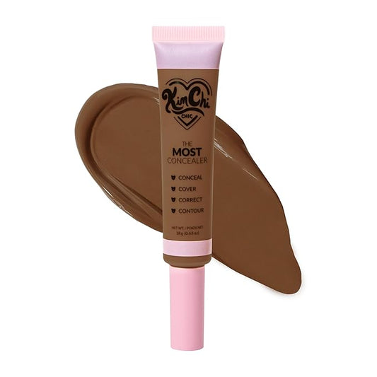 KimChiChic Beauty The Most Concealer | Full Coverage Water Resistant Multi-Use Concealer | Conceal, Correct, Contour & Highlight | Matte Satin Hybrid Finish | Brush Applicator, 0.63 oz, 16-Dark Amber