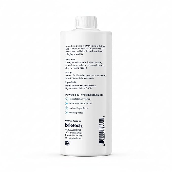 BRIOTECH Topical Skin Spray, Hypochlorous Acid for Sensitive Skin, HOCl Facial Mist, Full Body Support Against Irritation, Calm Redness, Soothe Foot & Scalp, 32 fl oz Refill (2 Pack)