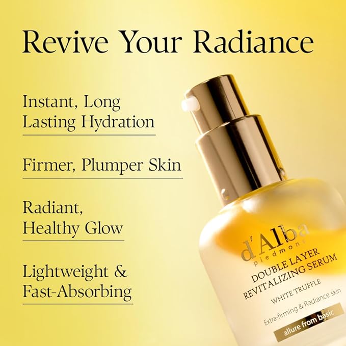 d'alba Piedmont White Truffle Double Layer Revitalizing Serum, 100hr Hydration, Hyaluronic Acid and Centella Asiatica, Skin Firming, Tightening, Long-lasting Korean Skin Care (1.69 fl.oz)