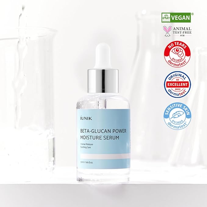 IUNIK Beta-Glucan Power Deep Moisture Vegan Serum Intense Hydration Mushroom Yeast Extracts Naturally-derived - Dry Mature Sagging Sensitive Skin Cell Regenerating Lifting Korean Skincare