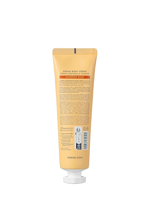 VOESH Vegan Body Creme - Skin Moisturing Cream, K-Beauty Korean Skincare, Tangerine Glow - 3oz
