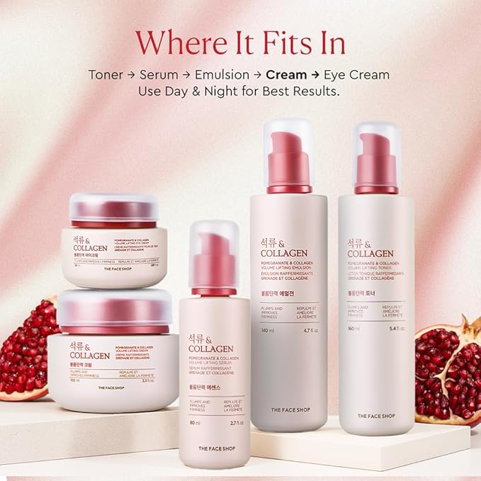 The Face Shop Pomegranate & Collagen Volume Lifting Eye Cream | Deep Revitalizing Cream for Elasticity, Firmness & Density | Anti-Aging Korean Moisturizer | Plump & Smoothen Your Skin, 3.38 Fl Oz