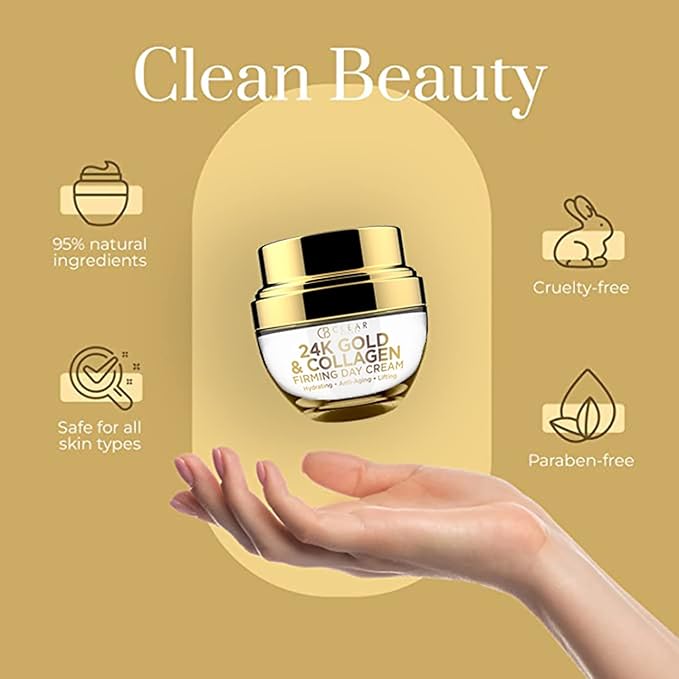 Clear Beauty 24K Gold & Collagen Day Cream Face Moisturizer – Dermatologist Tested, Anti Aging Korean Skin Care – Anti Wrinkle, Firms & Hydrates For Youthful Glow – Vegan, Clean Beauty – 1.69 Fl Oz
