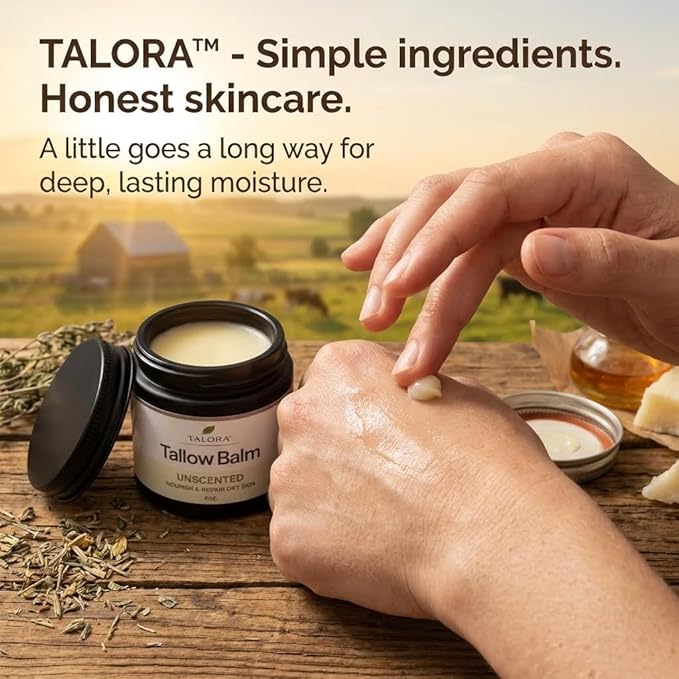 Tallow Balm: Unscented | 100% Grass-Fed & Finished Beef Tallow with Organic Jojoba Oil | Deep Moisture Balm | All-Natural Multipurpose Skincare for Dry & Sensitive Skin (4oz)