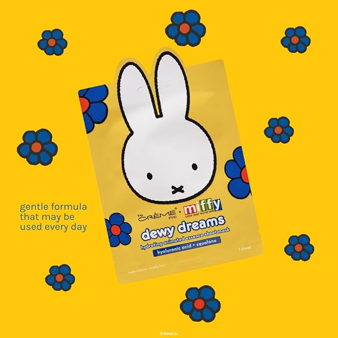 The Crème Shop x Miffy Dewy Dreams Hydrating Animated Essence Sheet Mask with Hyaluronic Acid & Squalane, Deep Moisture, K-Beauty, Cruelty-Free, Gentle Care for All Skin Types (Pack of 5)