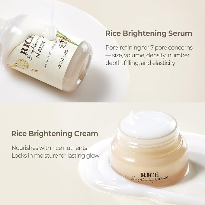 SKINFOOD Rice Starter Kit, Rice Toner, Rice Serum, Rice Moisturizer, and Rice Face Wash for Glass Skin, Korean Skin Care Set, Travel Size Kit, Stocking Stuffers, Gift Set for Women, Skincare Gift Set