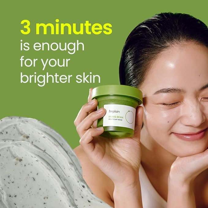 beplain Mung Bean Pore Clay mask (4.05 fl oz, 120ml) | Wash off mask for Blackhead & Whitehead care | Cleanse and visibly tighten pores | Collab with Youtuber LeoJ | Korean Clay Mask | k-beauty