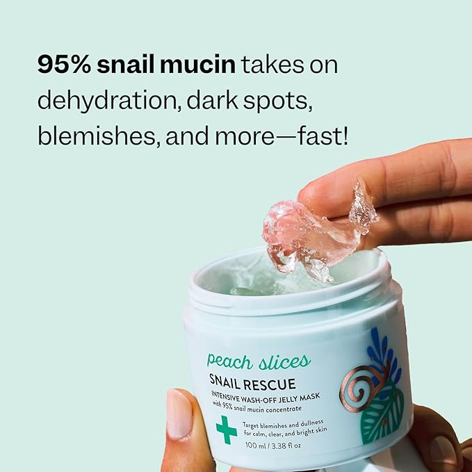 Peach Slices - Snail Rescue Intensive Wash-Off Jelly Mask (3.38 oz) - 95% Snail Mucin Concentrate - Gentle, Clear Skin - Cica, Birch Juice & Licorice - Vegan & Cruelty Free - Korean Skin Care & Beauty