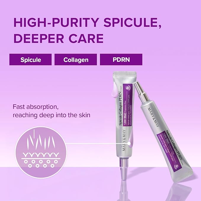 Mary&May Spicule Collagen PDRN Cream - Korean Face Moisturizer with Marine Spicules & French Collagen - Plumping Barrier Elasticity Treatment, Ceramide Panthenol for Sensitive Skin, 15g / 0.5 oz