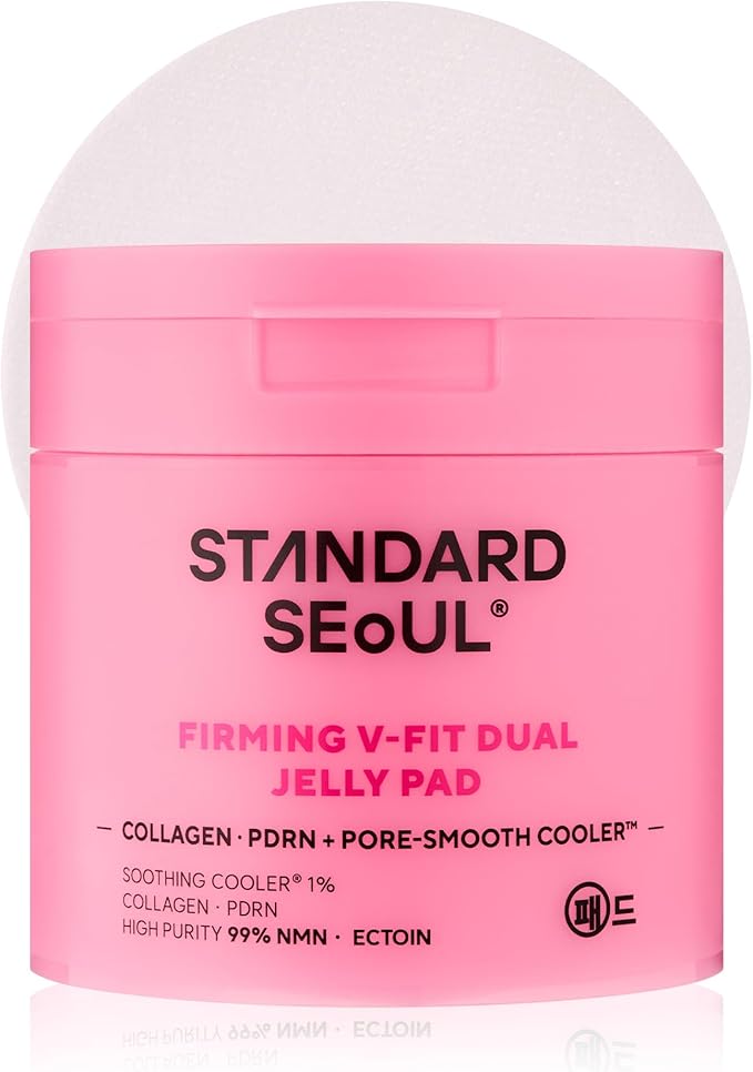Firming V-Fit Dual Jelly Toner Pads, Pore Appearance Care & De-Puffing, Dual-Sided Cooling 2-in-1 Toner Pack and Wipe Pads with Collagen, PDRN and Peptides, 60 Pads