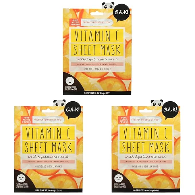 Oh K! Glowing Vitamin C Mask - Hydrating and Moisturizing Face Masks for Men and Women (Pack of 3)