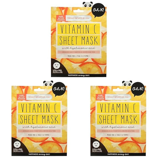 Oh K! Glowing Vitamin C Mask - Hydrating and Moisturizing Face Masks for Men and Women (Pack of 3)