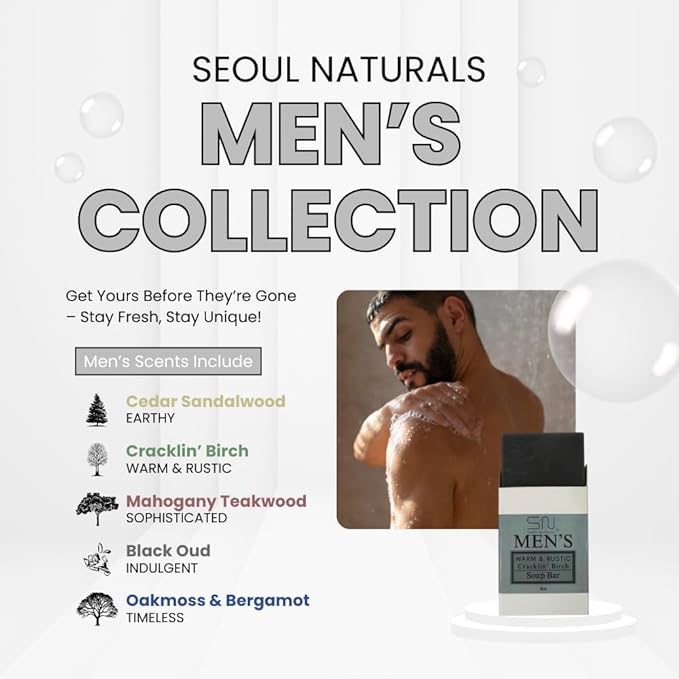 Seoul Naturals Men's Sophisticated Mahogany Teakwood Soap Bar, k beauty, 4 oz, 3 pack