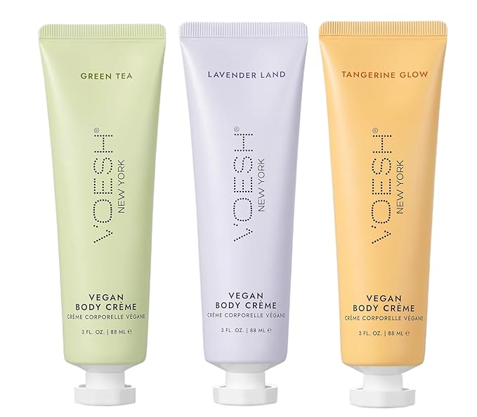 VOESH Vegan Body Creme Trio - Moisturizing Skincare Gift Set, Avocado Oil, Organic Virgin Olive Oil & Natural Extracts, K-Beauty Korean Skincare - (Green Tea, Lavender, Tangerine)