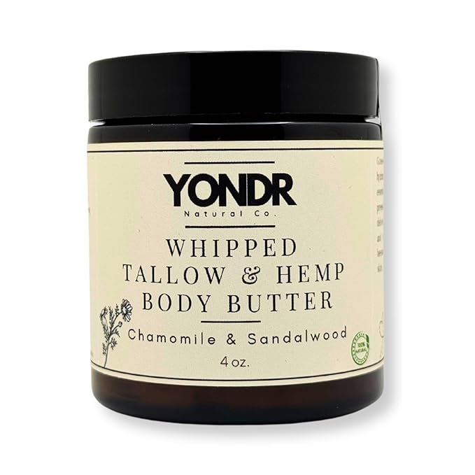 Tallow & Hemp Body Butter – Whipped Grass‑Fed Tallow + Hemp Seed Butter – Calming Chamomile/Sandalwood/Lavender – Deep Hydration for Dry & Sensitive Skin (4 oz)
