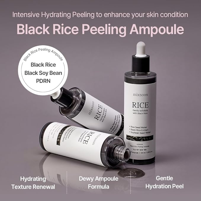 mixsoon Peeling Ampoule - Black rice exfoliant, Gentle Exfoliating Serum for Smooth, Radiant Skin, Dead Skin Cells Remover 100ml / 3.38 fl.oz. Korean Glass Skin Care