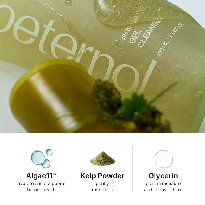 pH Balanced Gel Cleanser, Hydrating Korean Foaming Face Wash with Algae11 & Kelp Powder, Gentle Deep Cleanser for Oily or Sensitive Skin, Non-Comedogenic K-Beauty, 100ml / 3.38 fl.oz.