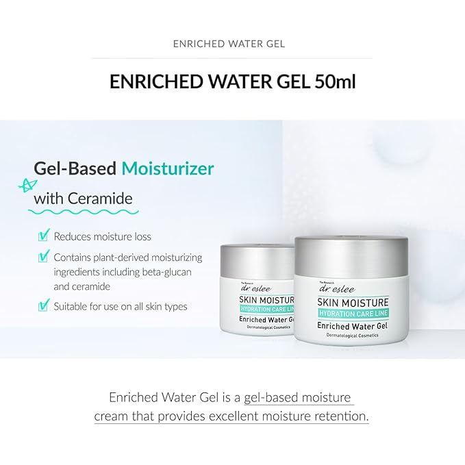 dr. eslee Enriched Water Gel 50ml | Hydrating Moisturizer for All Skin Types | Hydrogel Cream with Hyaluronic Acid & Ceramide | Moisture Retention & Sleeping Mask Function Korean Skin Care