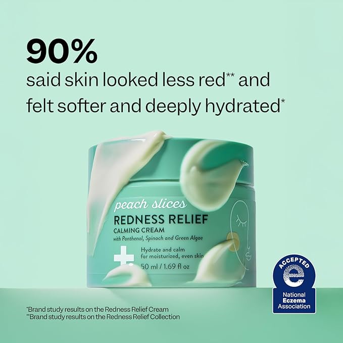 Peach Slices - Redness Relief Calming Cream (1.69 oz) - Hydrate & Calm - Moisturized, Even Skin - Panthenol, Spinach, Green Algae, & Turmeric - Vegan, Cruelty Free, Korean Skin Care & Beauty