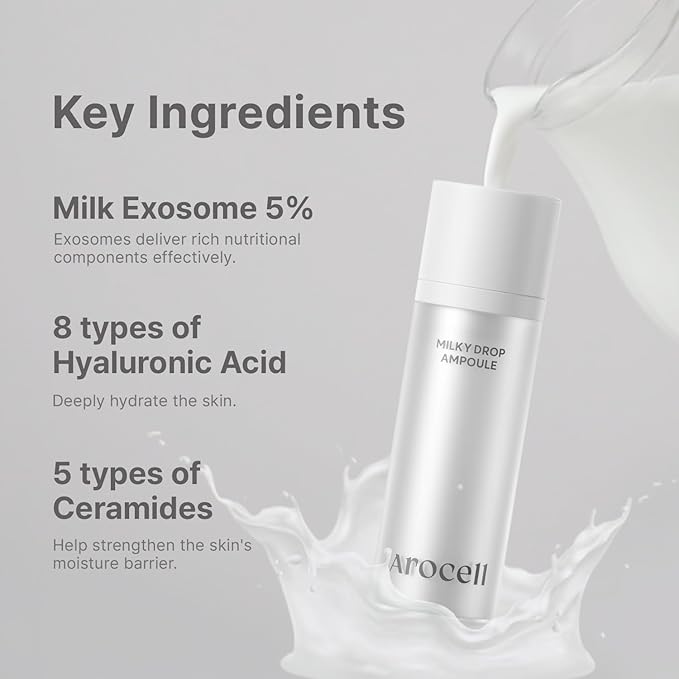 AROCELL Milky Drop Ampoule 30ml/1.01 Fl Oz – Korean Hydrating & Moisturizing Ampoule with TXA, Milk Exosome 5%, Hyaluronic Acid & Ceramides – Soothing, Brightening, Clear Skin KBeauty Serum