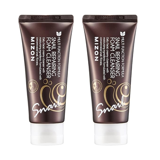 MIZON Snail Repairing Foam Cleanser Snail Mucin Face Wash Soft Face Cleanser for Pores and Blackheads Moisturizing Formula Korean Skincare (2.02 fl oz) (2 pack)