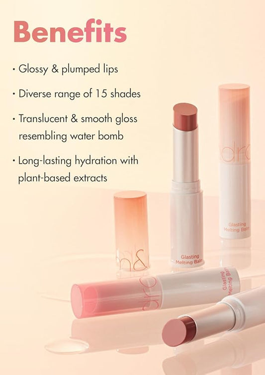 rom&nd Glasting Melting Lip Balm 01 Coco Nude | Vegan Tinted Hydrating Glossy Lip Color for Dewy Shine & Subtle MLBB Effect | Non-Sticky, Plant-Based Oils
