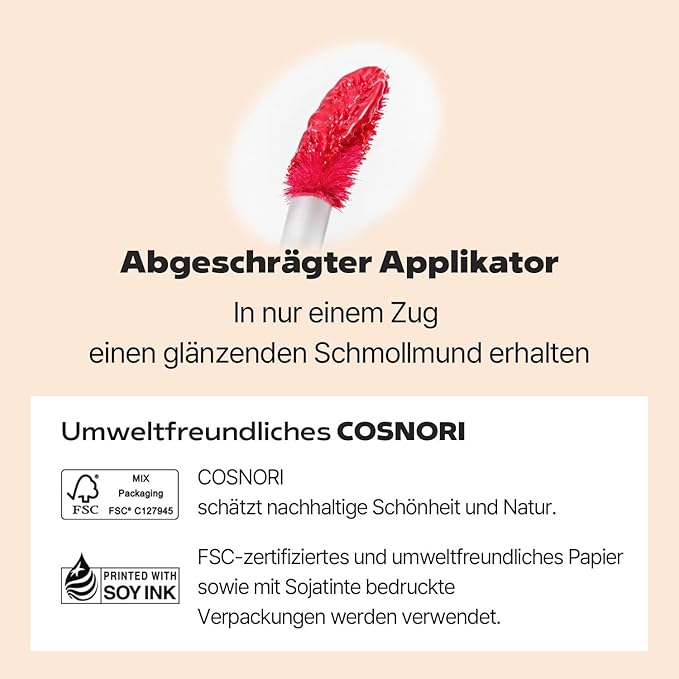COSNORI Flow Wave Lip Tint - Vegan Glassy Lip Gloss, Lightweight & Long-lasting, Plant-derived Oil Moisturizer, K-Beauty (08 BEBE)
