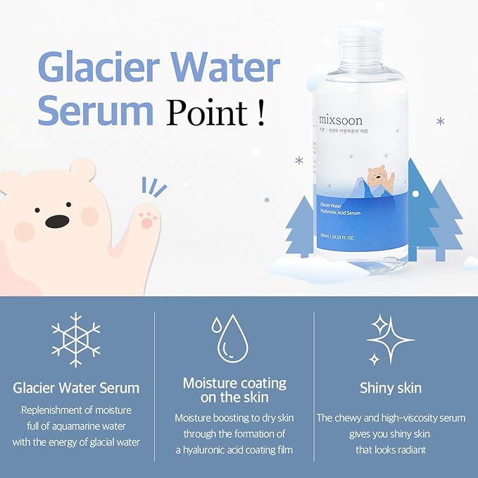 mixsoon Glacier Water Hyaluronic Acid Serum - Deep Hydration and Cooling for Face, Hydration Booster, Refreshing Lightweight Texture 30ml / 1.01 fl.oz. Korean Glass Skin Care