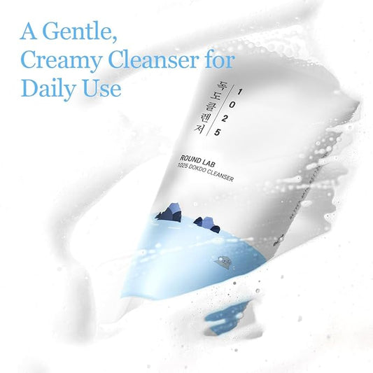ROUND LAB 1025 Dokdo Cleanser 5.07 Fl Oz, Low pH Facial Cleanser for Sensitive Skin, Rich Soft Bubbles for Deep Cleansing and Makeup Removal, Hydrating Face Wash with Deep Sea Water, Korean Skin Care