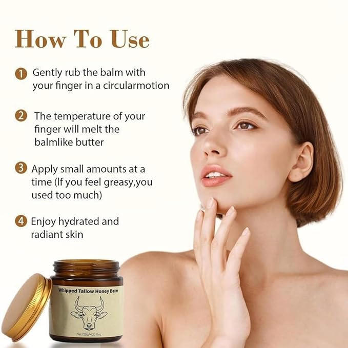 Beef Tallow for Skin - Whipped Moisturizer Balm, Natural Hydrating Cream for Face & Body, Relief for Dry & Sensitive Skin, Tallow Honey Balm (1)