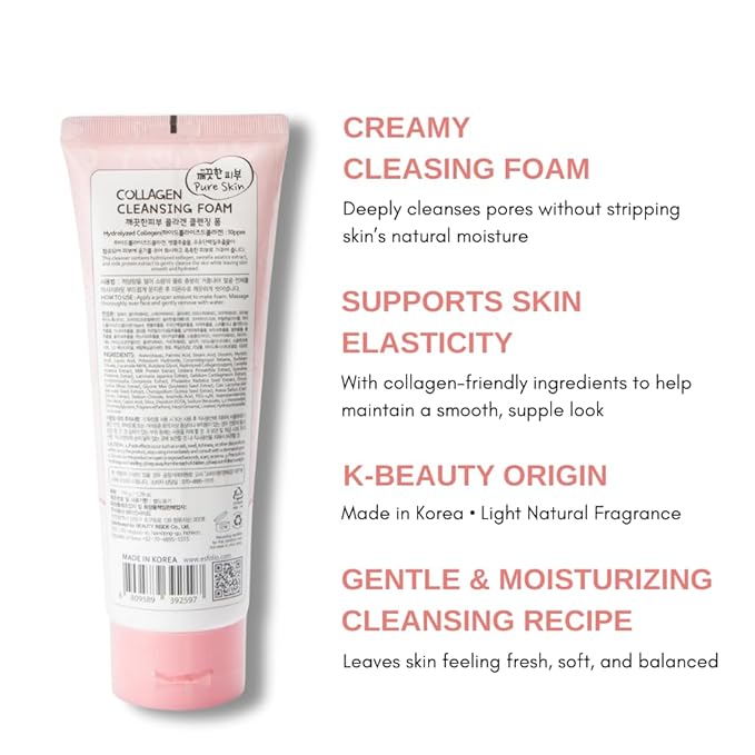esfolio Collagen Cleansing Foam – Hydrating Face Wash for Deep Cleansing&Nourishing Skin – Korean Skincare All Skin Types – Gentle Foaming Facial Cleanser with Centella&Milk Protein (5.29 OZ-150ML)