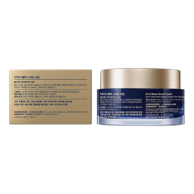 Dr. G Black Snail Cream - Korean Skincare with Snail Mucin - Anti-Aging Face Cream for Fine Lines - Firming Lotion for Skin Elasticity - Moisturizer for Skin Dullness - Deep Nourishment - 1.69 fl oz