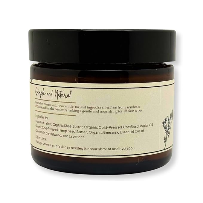 Tallow & Hemp Body Butter – Whipped Grass‑Fed Tallow + Hemp Seed Butter – Calming Chamomile/Sandalwood/Lavender – Deep Hydration for Dry & Sensitive Skin (2 oz)