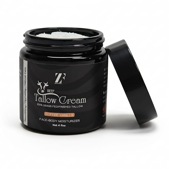 ZF 100% Grass Fed Beef Tallow for Skin Care - Face + Body - Natural Organic Lotion - Whipped Moisturizer for Sensitive Skin 4 FL. oz. (Coffee Vanilla)