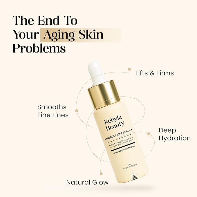 Kehyla Beauty™ Miracle Lift Serum — Peptide Complex + Hyaluronic Acid & Niacinamide (Vitamin B3) — Hydrating, Firming & Smoothing Face Serum for Mature Skin – Vegan, Hypoallergenic, 30ml
