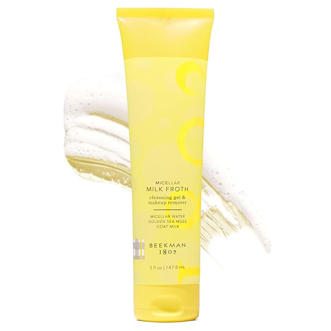 Beekman 1802 Micellar Milk Froth Face Wash – Hydrating Gel to Foam Facial Cleanser & Makeup Remover with Goat Milk & Golden Sea Moss, Gentle Foaming Face Wash for Sensitive Skin, 5 Fl Oz