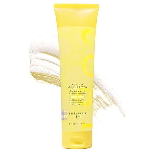 Beekman 1802 Micellar Milk Froth Face Wash – Hydrating Gel to Foam Facial Cleanser & Makeup Remover with Goat Milk & Golden Sea Moss, Gentle Foaming Face Wash for Sensitive Skin, 5 Fl Oz