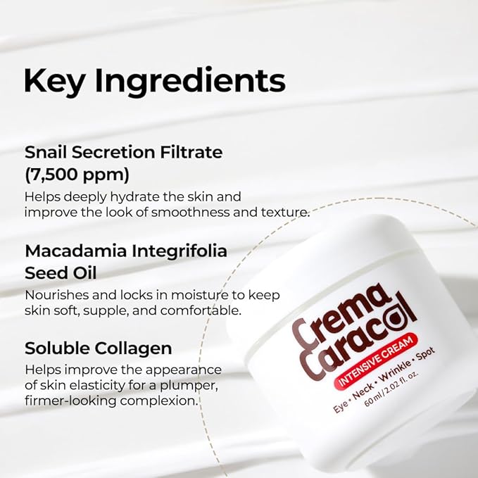 Intensive Snail Cream with Collagen for Dry, Sensitive Skin, Hydrating & Firming Moisturizer, Barrier Support Cream, Korean Skincare 2.02 fl oz
