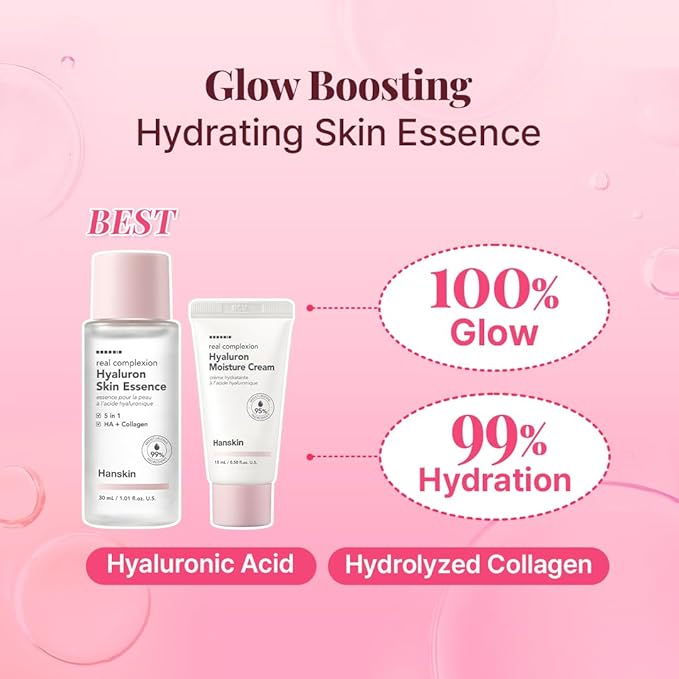 Hanskin Glass Skin On the Go Kit – Travel-Friendly Hydrating Set with PHA Cleansing Oil&Balm, Toner & Moisture Cream | TSA-Approved Mini Skincare, Holiday Stocking Stuffer, Teen Girl & Women’s Gift