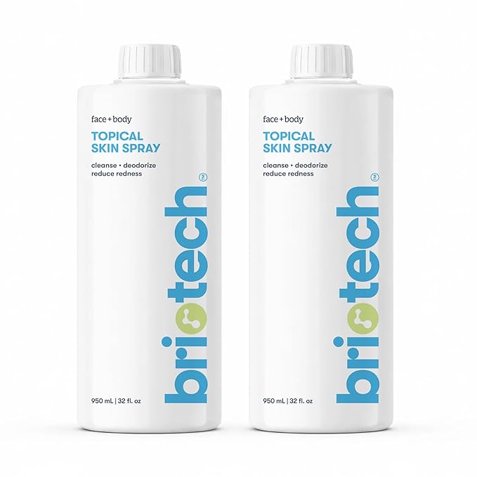 BRIOTECH Topical Skin Spray, Hypochlorous Acid for Sensitive Skin, HOCl Facial Mist, Full Body Support Against Irritation, Calm Redness, Soothe Foot & Scalp, 32 fl oz Refill (2 Pack)