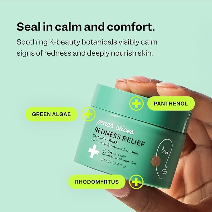 Peach Slices - Redness Relief Calming Cream (1.69 oz) - Hydrate & Calm - Moisturized, Even Skin - Panthenol, Spinach, Green Algae, & Turmeric - Vegan, Cruelty Free, Korean Skin Care & Beauty